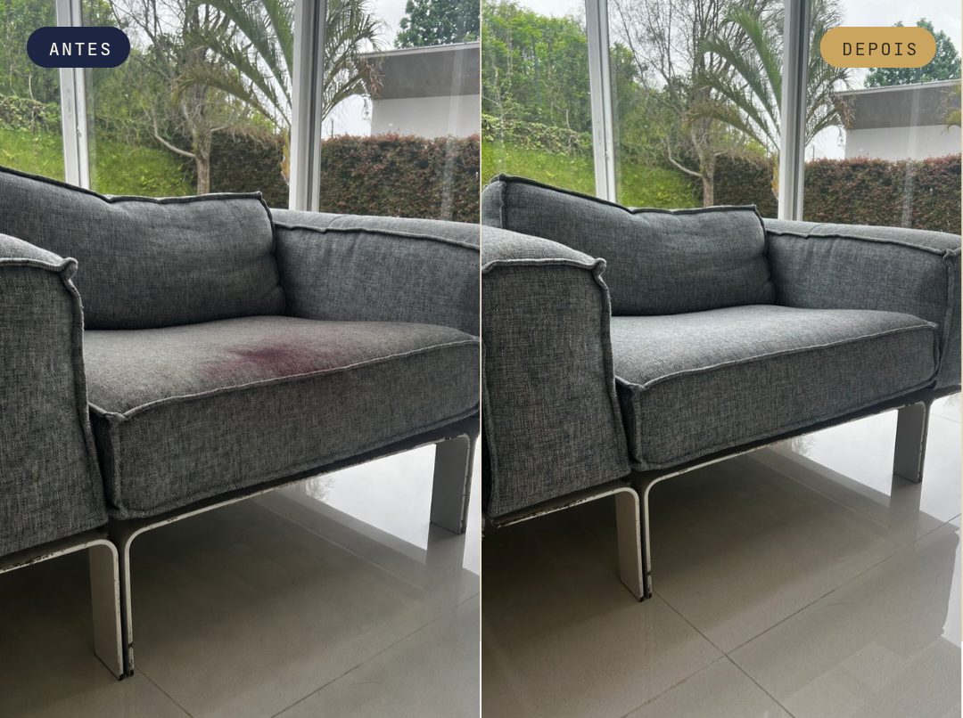 Antes e depois de um sofá de 2 lugares higienizado pela LeWash