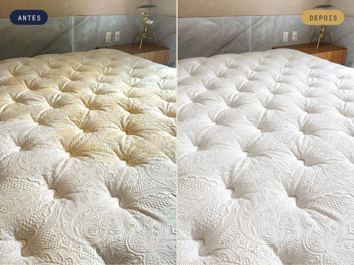 Antes e depois da higienização de colchão pela LeWash em Natal